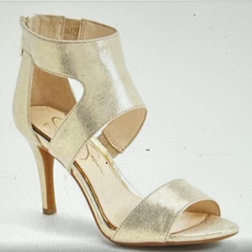 Jessica Simpson Mekos Gold Shimmer, Cutout Heels with Back Zipper, Size 8